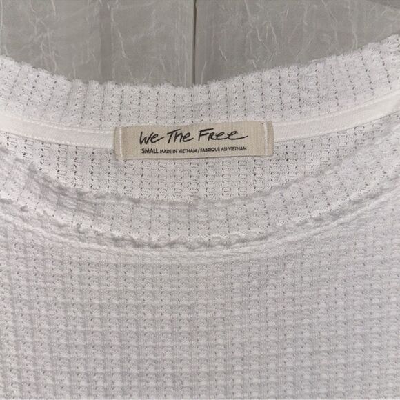 free people M Vada White Waffle Knit Crew Asymmetrical Long Sleeve Thermal Top - Picture 14 of 16
